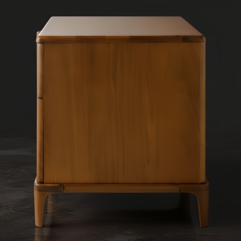 Grande Nightstand: minimalist modern brown wood nightstand with two soft-close drawers and compact design.