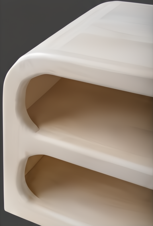 Ivory mango wood Surya Tana End Table with two curved, open shelves and a global-inspired bohemian design.
