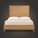 Hermosa Wood Bed with natural oak veneer, framed rattan headboard, and wooden hobnail details.