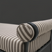 Surya Antibes outdoor bench with brown and beige striped Sunbrella upholstery and black aluminum frame.