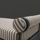 Surya Antibes outdoor bench with brown and beige striped Sunbrella upholstery and black aluminum frame.