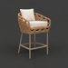 Surya Marvella outdoor bar stool with woven light brown wicker and cream cushions on a dark brown aluminum base.