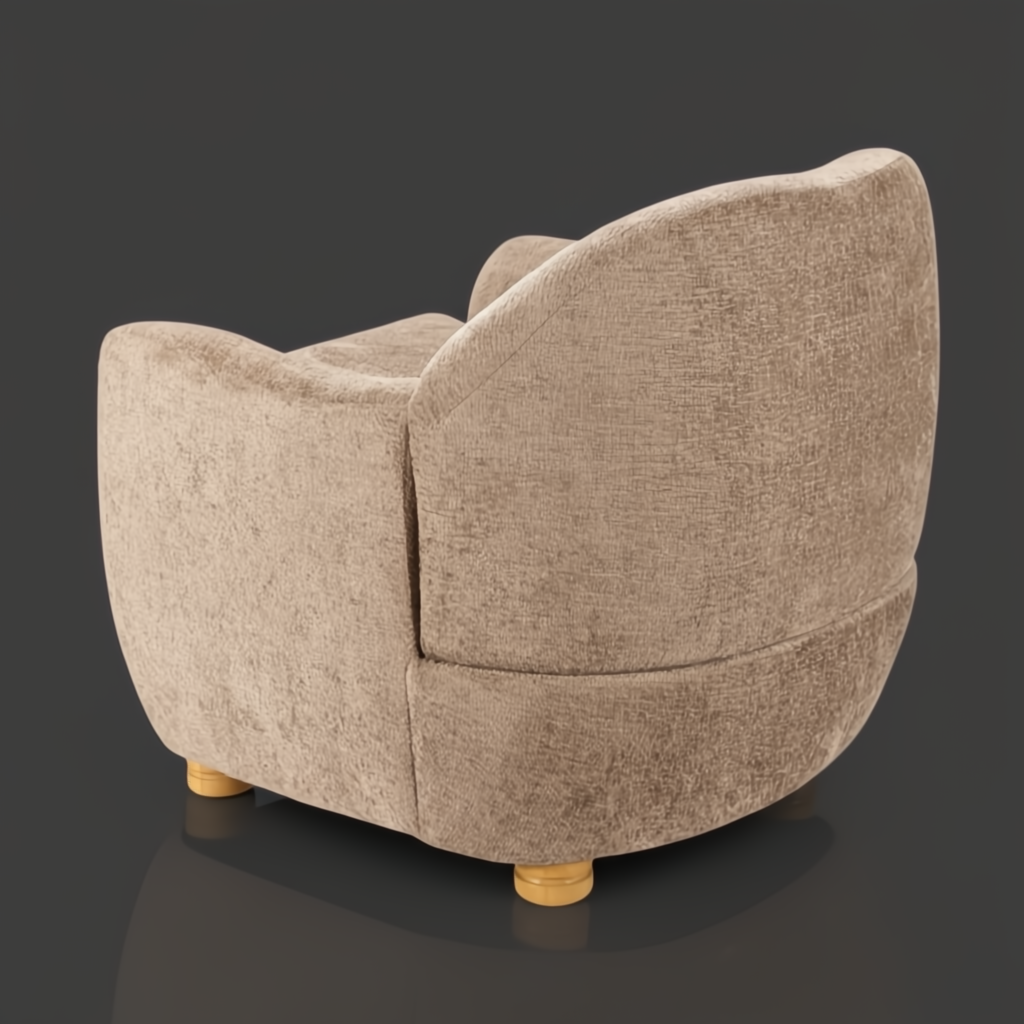 Surya Perch Accent Chair, light gray polyester upholstery, brown lacquered rubber wood base, minimalist modern design.