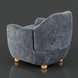 Surya Perch Accent Chair, medium gray polyester upholstery, brown lacquered rubber wood base, minimalist modern design.