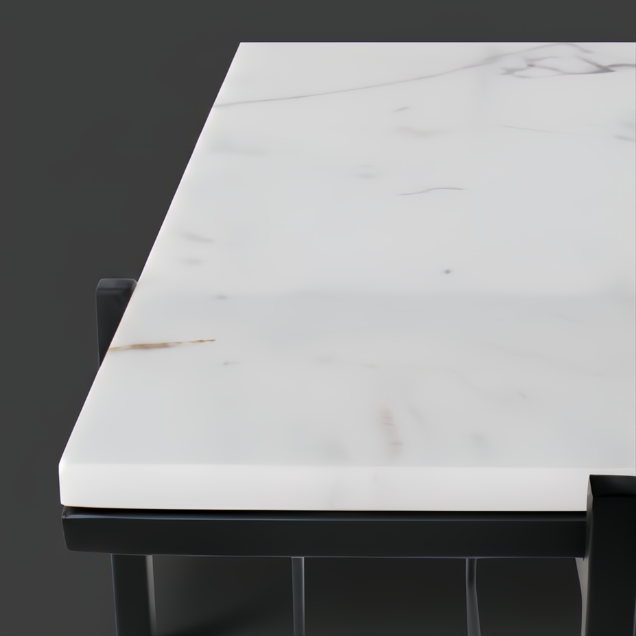 Surya Anaya Console Table with white natural marble top and black powder-coated iron base.