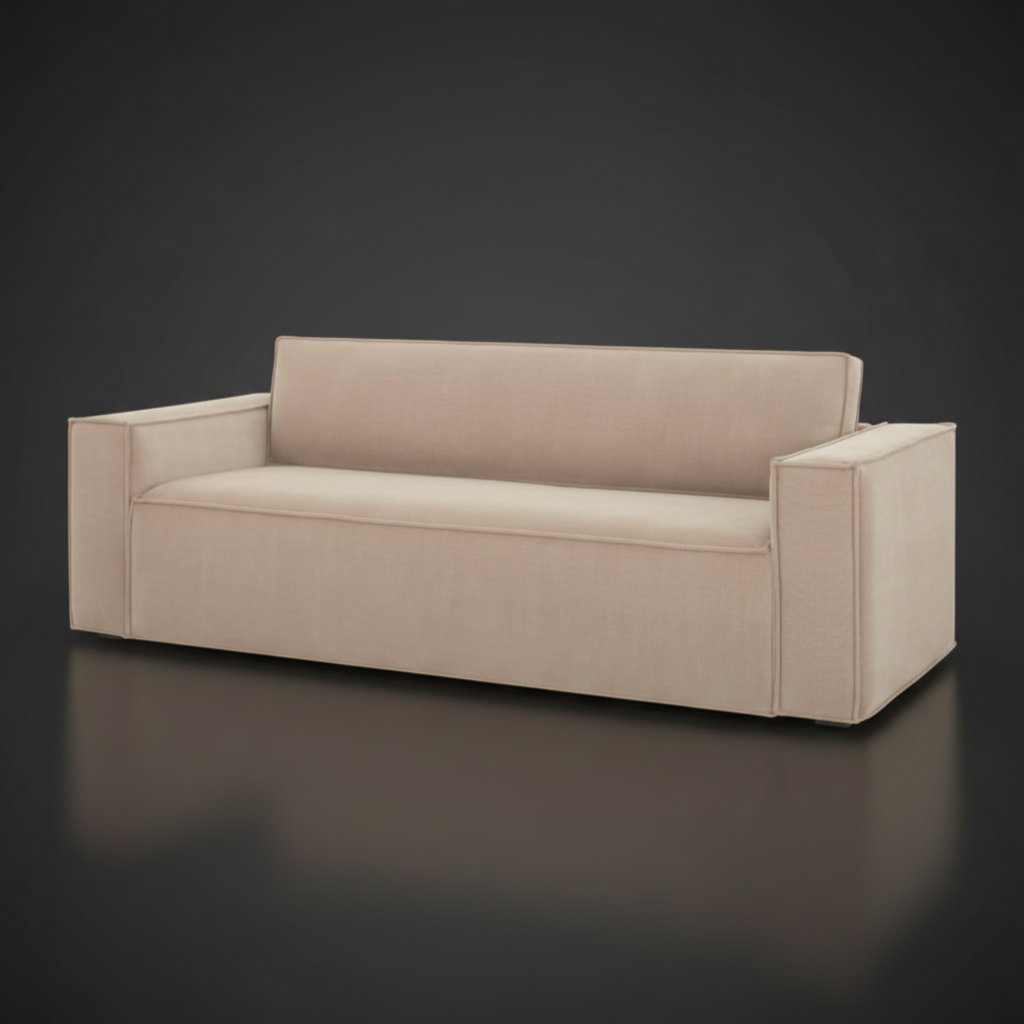 Surya Aira contemporary beige polyester sofa with clean lines and rectangular arms.