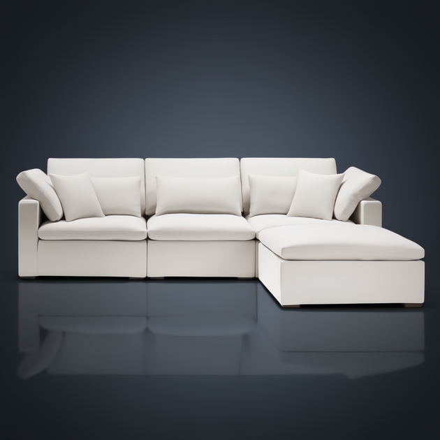 Surya Avington Slipcover Sofa, a spacious white linen-polyester sectional with a chaise lounge.