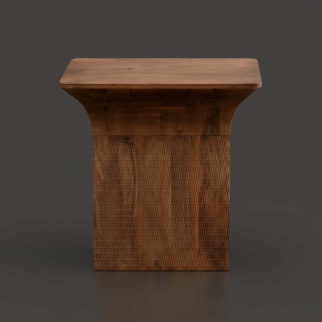 Surya Langford brown mango wood end table with a minimalist modern design and textured base.