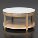 Surya Rosemary 32" round white marble top coffee table with natural mango wood base.