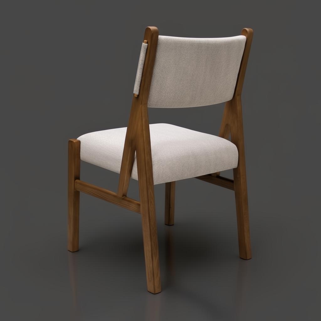 Surya Bergene Dining Chair with light beige upholstery and brown natural rubber wood frame.