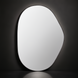 Modern organic-shaped mirror with a thin black frame against a dark wall.