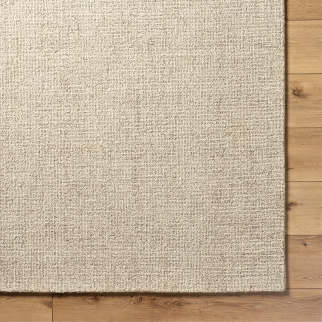 Surya Aiden AEN-1000 hand-tufted wool area rug in Tan and Ivory, medium pile, on wood floor.