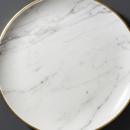 Surya Engel end table with a round white marble top and metallic brass trim.