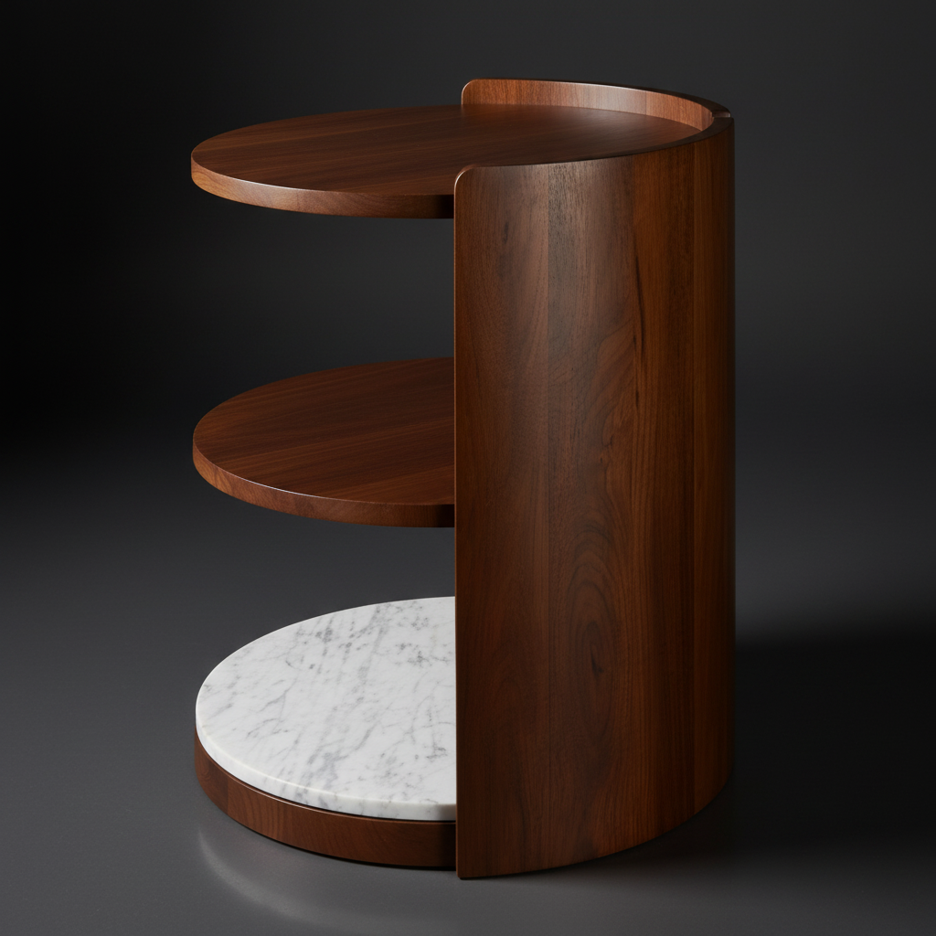 Modern Surya Gerald end table with dark brown mango wood top and two shelves, one with white marble.