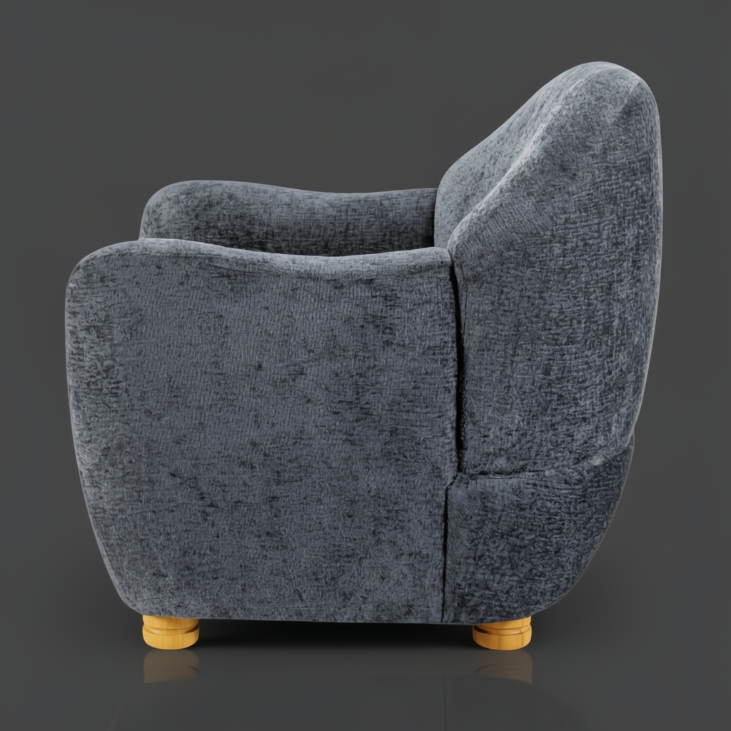 Surya Perch Accent Chair, minimalist modern design with medium gray polyester upholstery and brown rubber wood base.