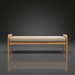 Surya Palma outdoor bench with light beige Sunbrella upholstery and natural teak wood frame.