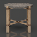 Round Surya Porta End Table with dark brown matte stone top, brown aluminum base, and PE rope detail.