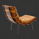 Surya Laval Accent Chair with modern brown leather cushion and black lacquered iron base.