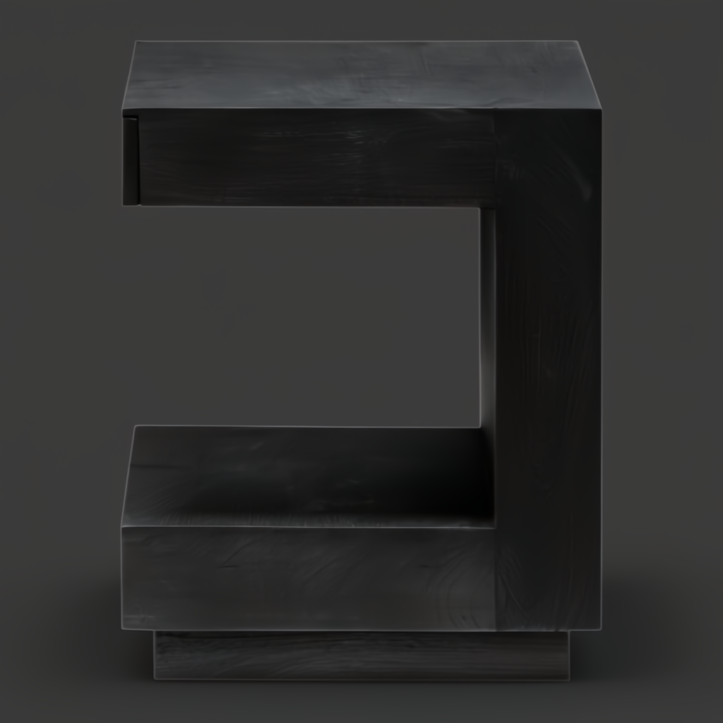 Surya Coburn black mango wood end table with minimalist modern C-shape design and drawer.