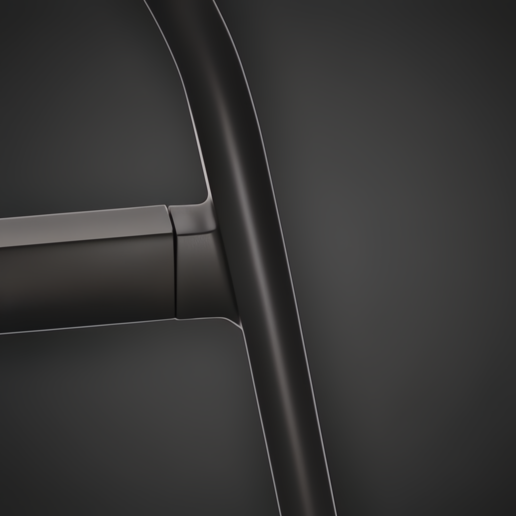 Close-up of the Surya Antibes outdoor dining table's black aluminum leg and frame, showcasing its modern design.