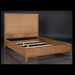 Hermosa Queen wood bed with brown painted oak veneer, framed rattan headboard, and hobnail details.