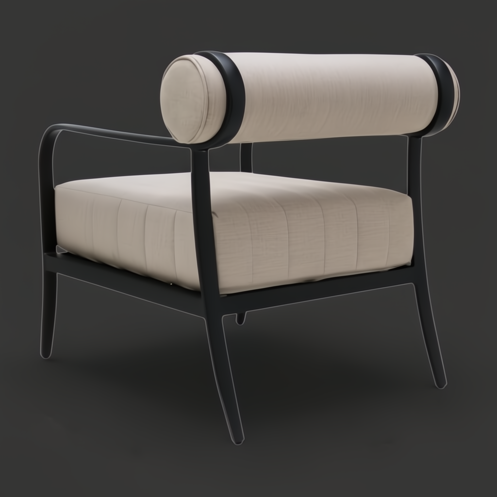 Surya Antibes ANTE-001 outdoor accent chair with beige Sunbrella upholstery and black aluminum frame.