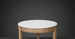 Surya Rosemary coffee table with white marble top and natural mango wood base with vertical slat design.