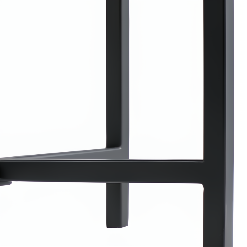 Close-up of the Surya Anaya Console Table's black powder-coated iron base, showing its slim, modern design.