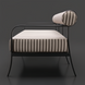 Surya Antibes outdoor sofa with brown and beige striped Sunbrella cushions on a black aluminum frame.
