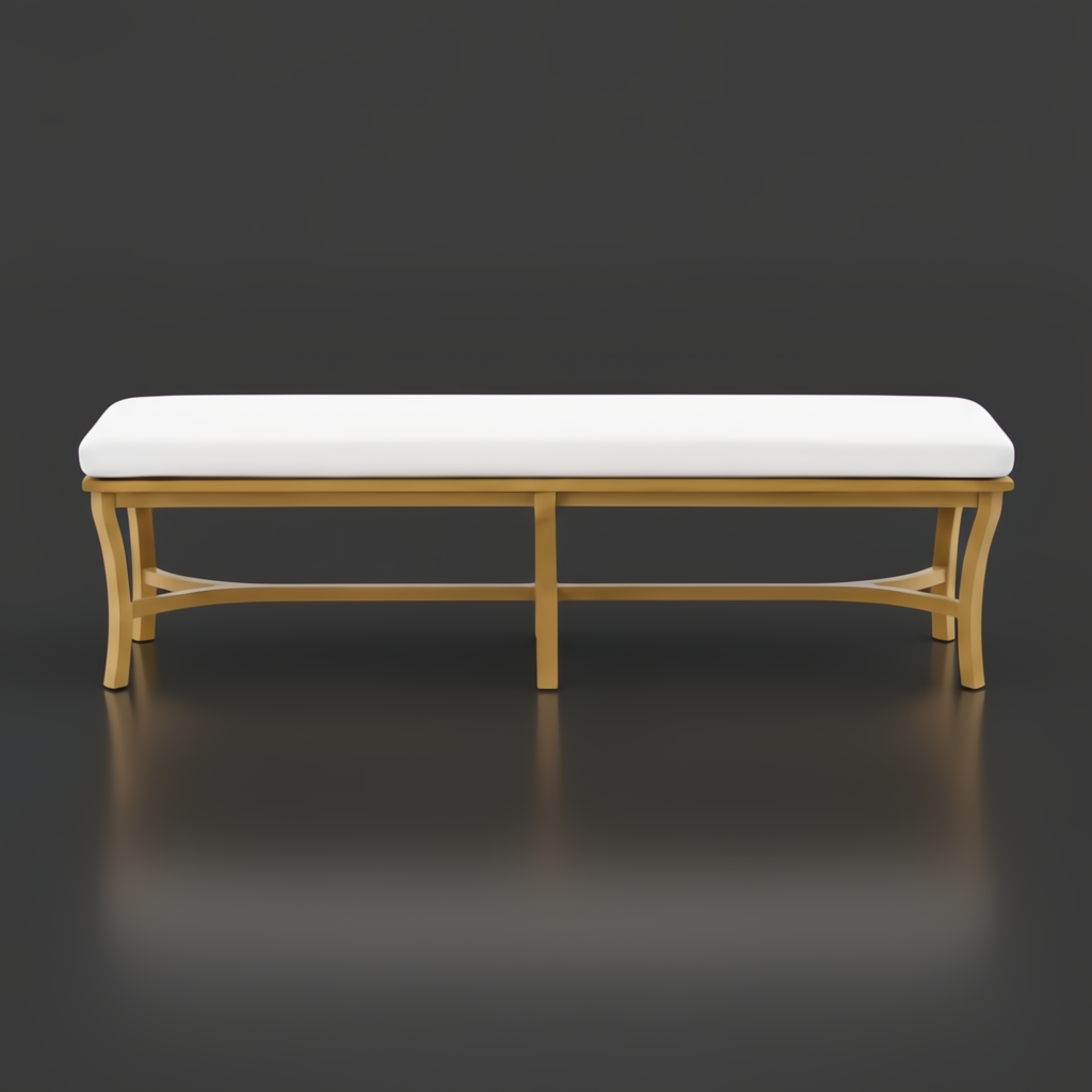 Surya Cape Town outdoor bench with wheat Sunbrella upholstery and aluminum frame.