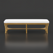 Surya Cape Town outdoor bench with wheat Sunbrella upholstery and aluminum frame.