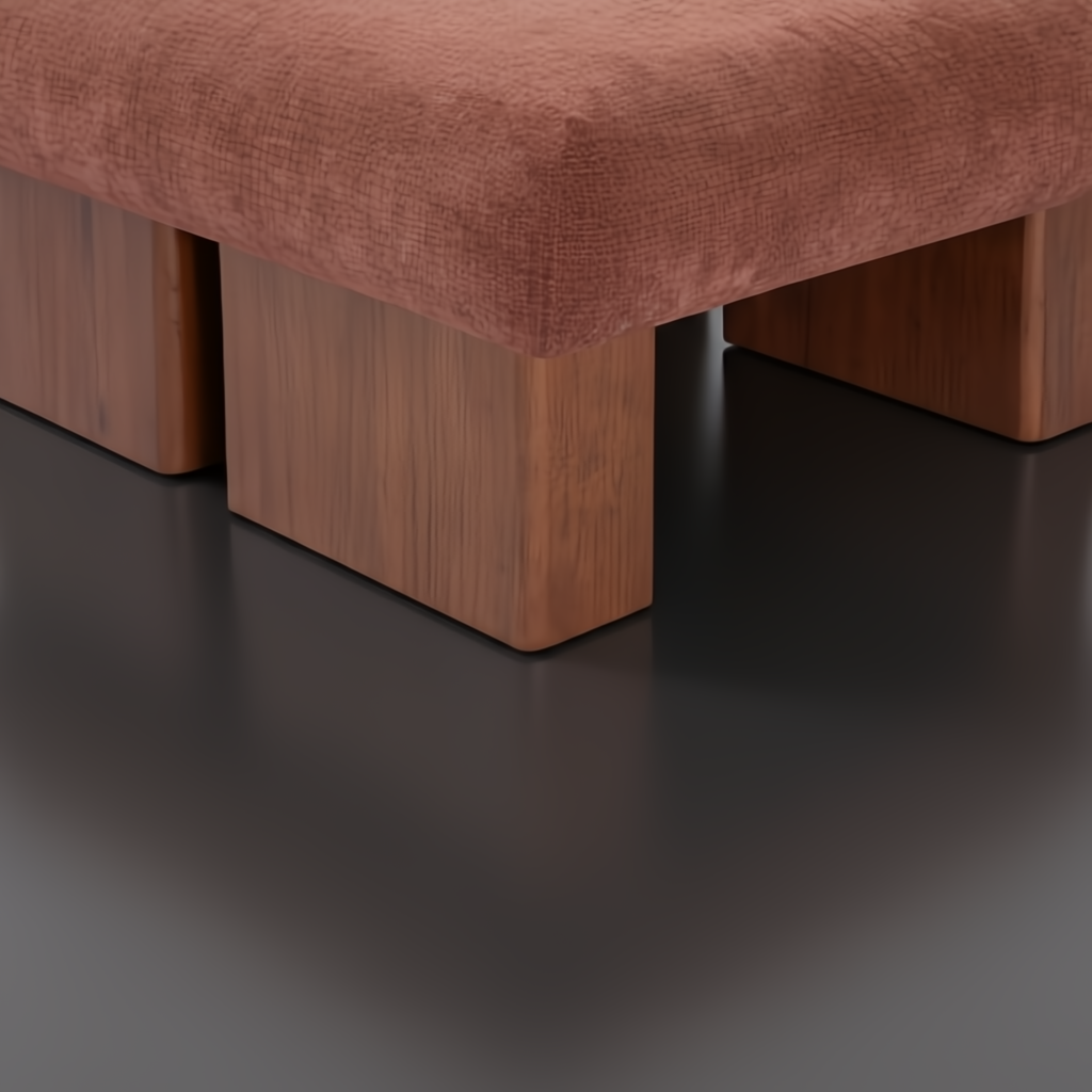 Surya Mirava Ottoman with a plush, rust-colored polyester cover and sturdy wooden block legs.