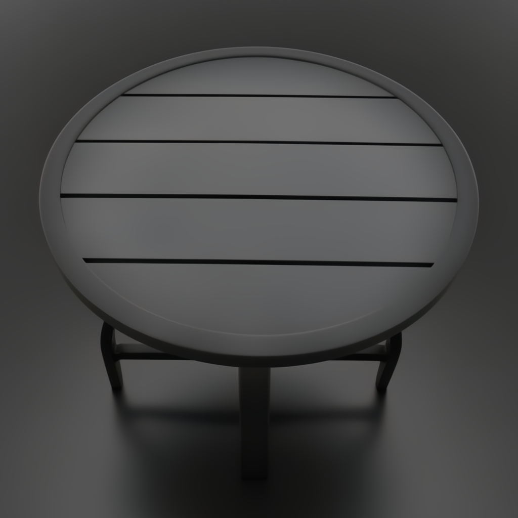 Surya Antibes round black aluminum outdoor end table with slatted top.