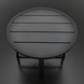 Surya Antibes round black aluminum outdoor end table with slatted top.