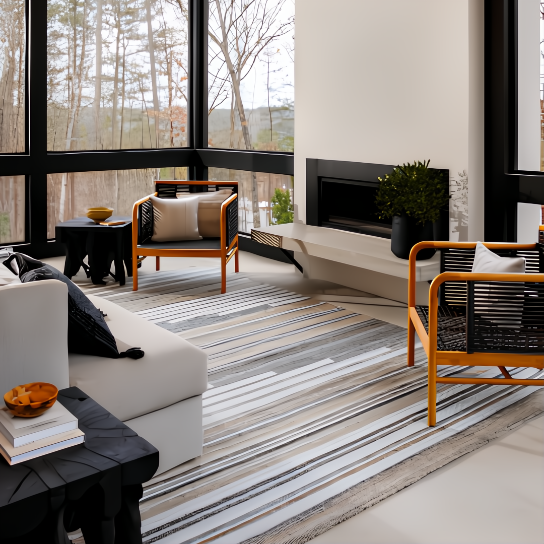 Surya Azalea AZA-2334 hand-woven recycled PET yarn rug with contemporary grey and white stripes.