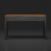 Surya Anello console table with brown stained oak veneer top, black rubber wood base, and brass accents.