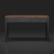 Surya Anello console table with brown stained oak veneer top, black rubber wood base, and brass accents.