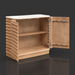 Beige lacquered mango wood cabinet with a polished marble top, open door revealing an adjustable shelf.