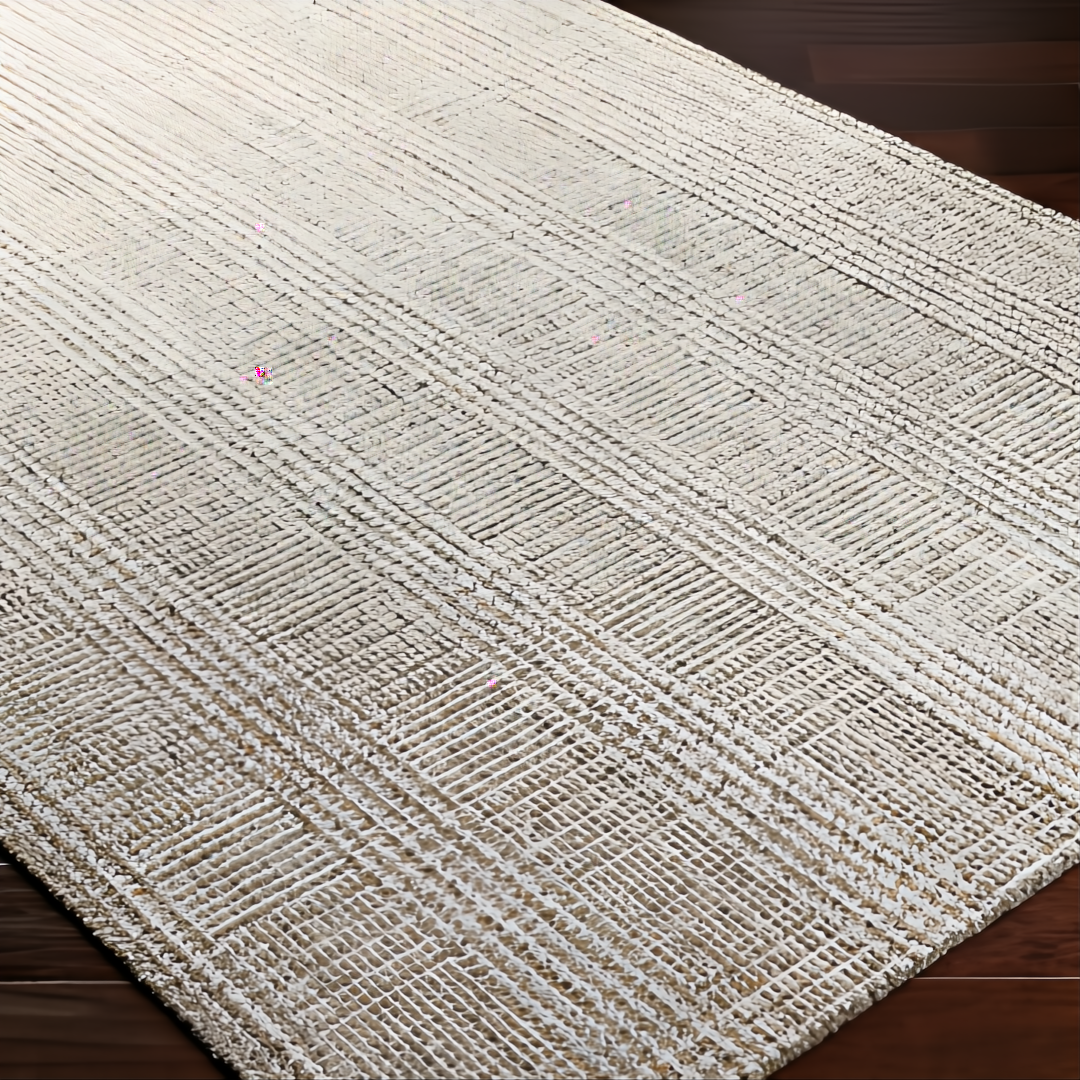 Surya Hope HOP-2300-P hand-loomed flatwoven rug with subtle multi-tone plaid pattern in white and light brown.