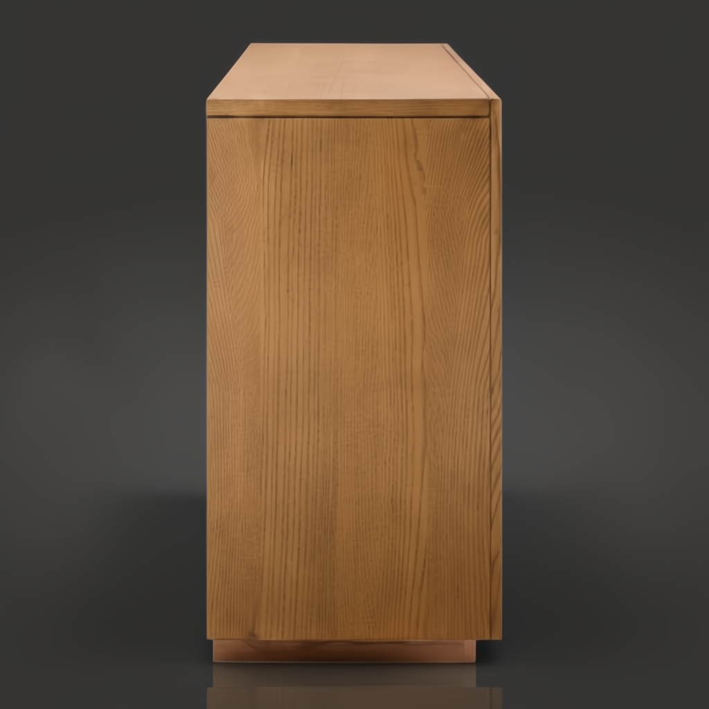 Surya Lulea Cabinet, beige natural ash wood veneer, 32"H x 36"W x 16"D, with textured 3D patterned doors.