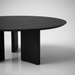 Blackened mango wood round coffee table with a beveled edge top and zigzag fluted legs.