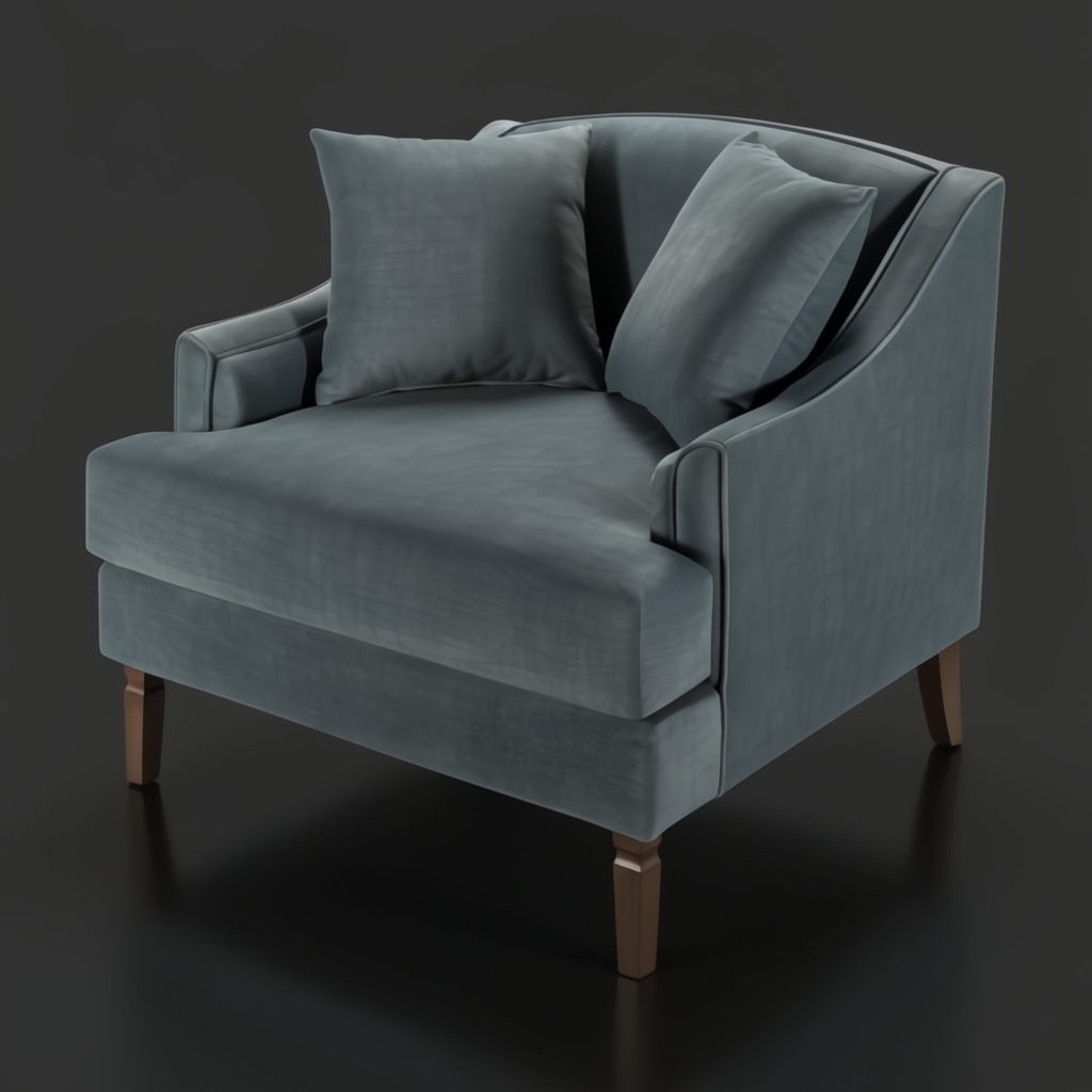 Surya Maywood accent chair with teal polyester upholstery, dark brown rubber wood base, and two cushions.