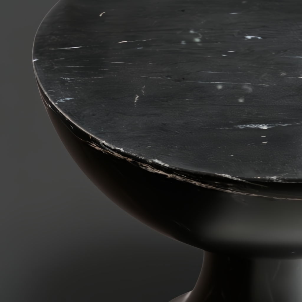 Surya Sheena black marble end table, 20"H x 12"W, with an industrial rustic style.