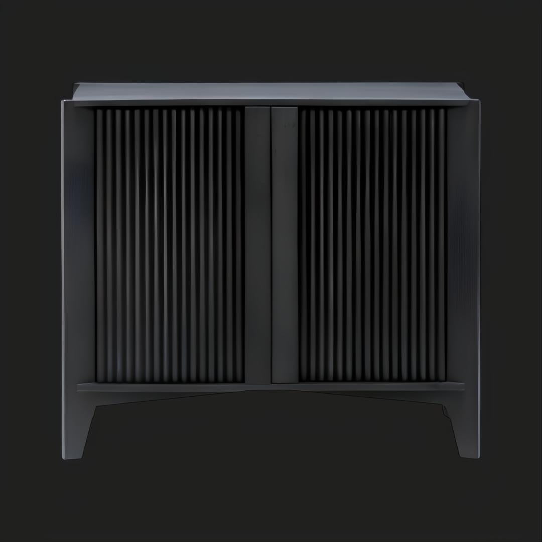 Surya Ronan RNO-002 black mango wood cabinet with fluted soft-close doors and modern design.