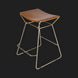 Modern Surya Celerio counter stool with brown leather top and metallic bronze iron base.