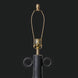 Traditional black ceramic accent table lamp base with gold harp and finial.
