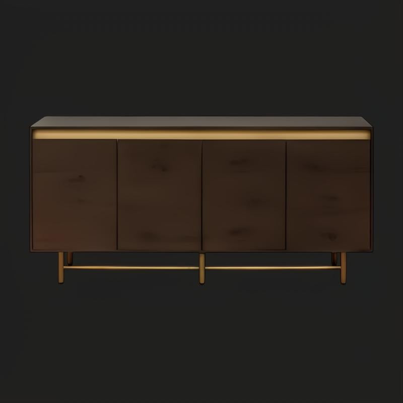 Surya Molander Scandinavian modern sideboard with brown stained oak veneer and metallic brass accents.