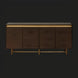 Surya Molander Scandinavian modern sideboard with brown stained oak veneer and metallic brass accents.