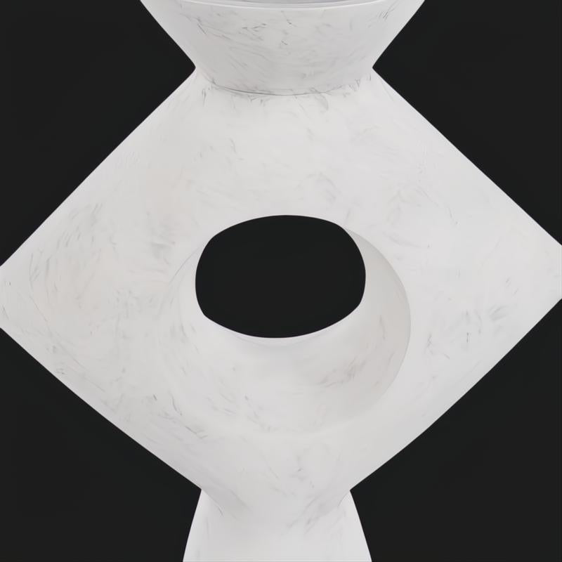 Modern white ceramic Yagya vase with a sculptural, minimalist form and central circular cutout.
