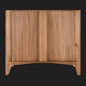 Surya Ronan RNO-001 cabinet: brown lacquered mango wood with vertical slat doors and curved base.